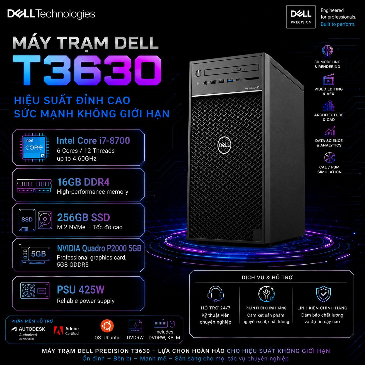 Máy Trạm Dell Precision T3630/I7-8700/Ram 16GB/SSD 256GB/VGA P2000 5GB - Cấu hình 2